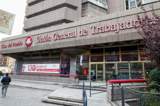 Fachada de la sede de la Unión General de Trabajadores, el sindicato UGT en Avenida de América, 25, Madrid (España), a 30 de noviembre de 2020.