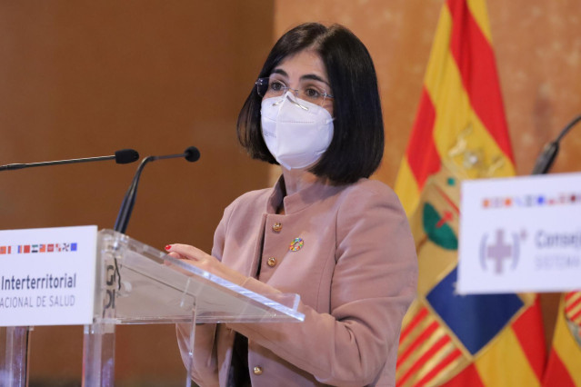 La ministra de Política Territorial y Función Pública, Carolina Darias, en la rueda de prensa tras el Consejo Interterritorial  del Sistema Nacional de Salud