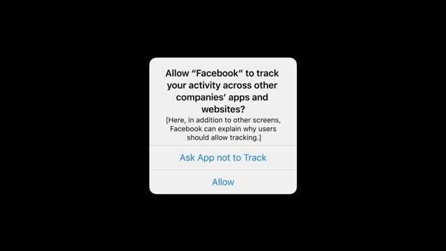 Mensaje que aparecerá a los usuarios en la app de Facebook tras el cambio de la política de privacidad de Apple