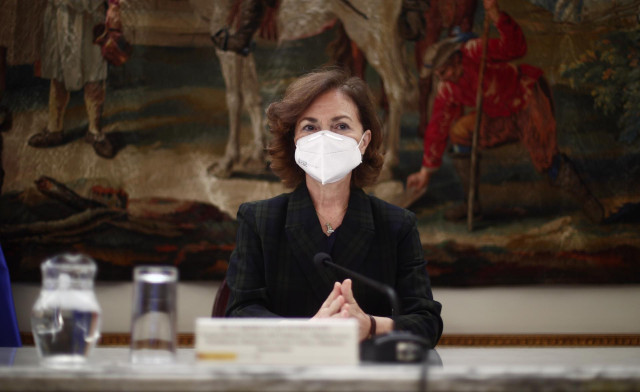 La vicepresidenta primera y ministra de la Presidencia, Relaciones con las Cortes y Memoria Democrática, Carmen Calvo, durante la inauguración de la mesa redonda '42 aniversario de la reforma de la Ley de peligrosidad y rehabilitación social: la represión