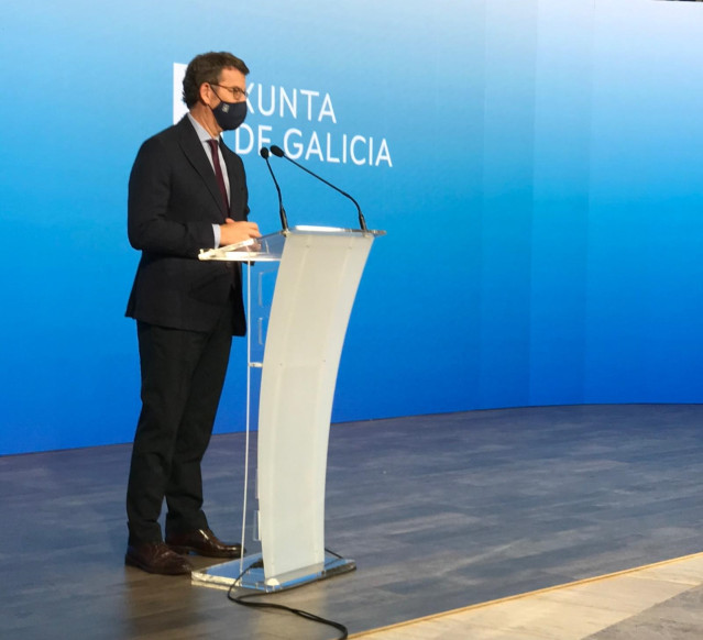 El presidente de la Xunta, Alberto Núñez Feijóo, este lunes en intervención a los medios