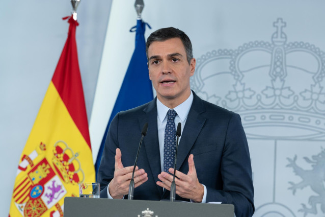 El presidente del Gobierno, Pedro Sánchez, en rueda de prensa en Moncloa, en una imagen de archivo