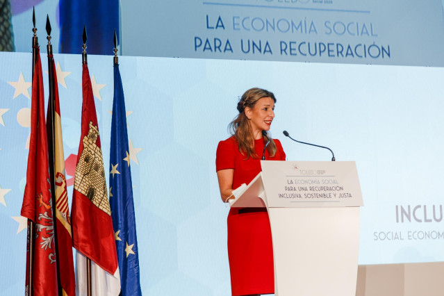 La ministra de Trabajo y Economía Social, Yolanda Díaz, preside la reunión europea de Alto Nivel de la Economía Social y Solidaria: 'La Economía Social para una Recuperación Inclusiva, Sostenible y Justa', en el Palacio de Congresos de Toledo, Castilla La