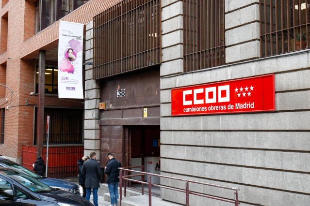Fachada de la sede de Comisiones Obreras (CC.OO.) en Madrid (España).