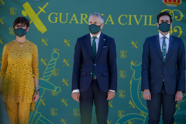 La directora de la Guardia Civil, María Gámez, junto al ministro del Interior, Fernando Grande-Marlaska, y el secretario de Estado de Seguridad, Rafael Pérez