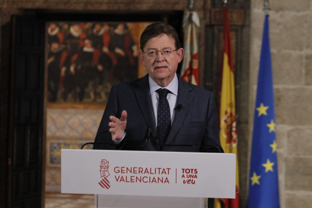 El 'president' de la Generalitat, Ximo Puig, durante el mensaje institucional pronunciado este domingo