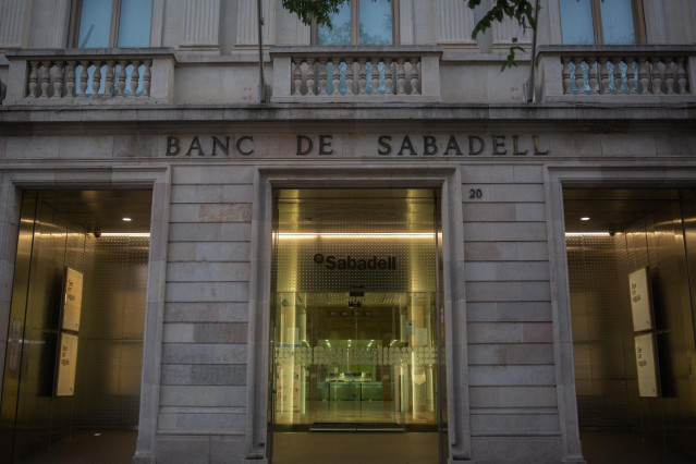 Sede histórica del Banc Sabadell en Sabadell, Barcelona, Catalunya (España),.