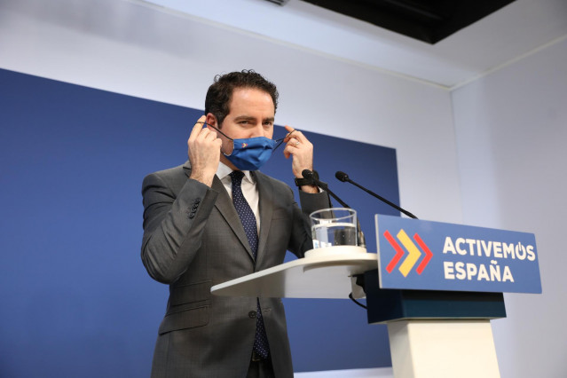 El secretario general del Partido Popular, Teodoro García Egea, ofrece una rueda de prensa en la sede nacional del partido tras el Comité de Dirección, en Madrid (España), a 19 de enero de 2021.