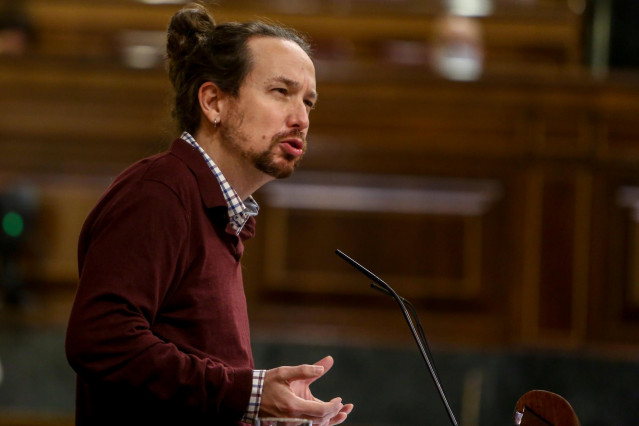 El vicepresidente segundo del Gobierno y líder de Unidas Podemos, Pablo Iglesias, interviene en una sesión plenaria en el Congreso de los Diputados.