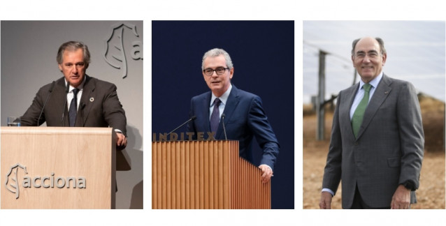 Los presidentes de Acciona, Inditex e Iberdrola, José Manuel Entrecanales, Pablo Isla e Ignacio Galán