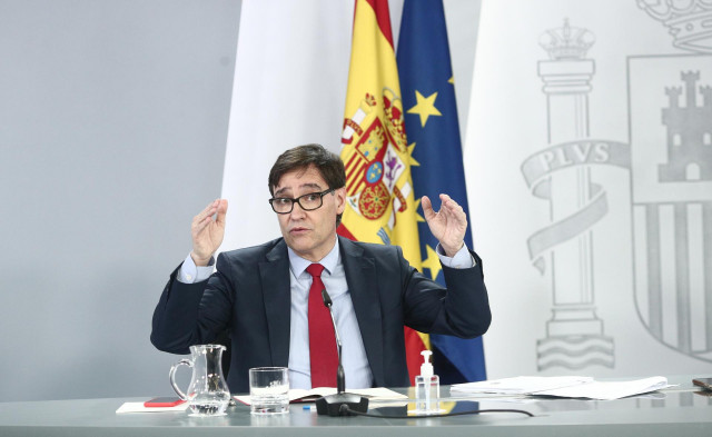 El ministro de Sanidad, Salvador Illa, durante una rueda de prensa posterior al Consejo de Ministros, en la Moncloa, Madrid, (España), a 26 de enero de 2021. La rueda de prensa estará marcada por su intervención tras participar este martes en su último Co