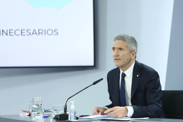 El ministro de Interior, Fernando Grande-Marlaska, durante una rueda de prensa en Moncloa el 12 de enero