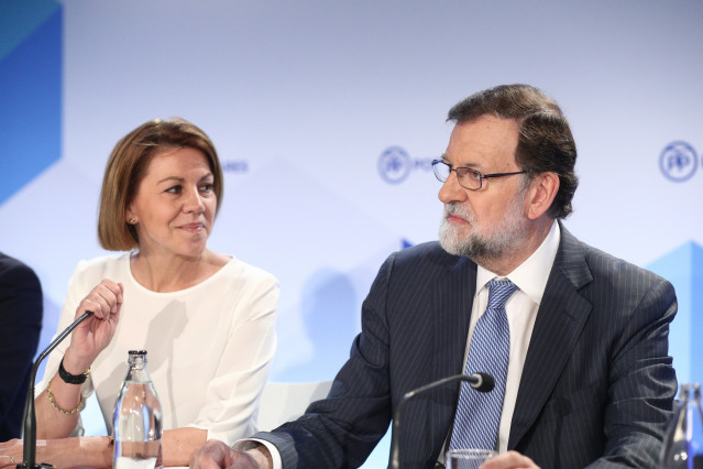 María Dolores de Cospedal y Mariano Rajoy durante la Junta Directiva Nacionanal del PP