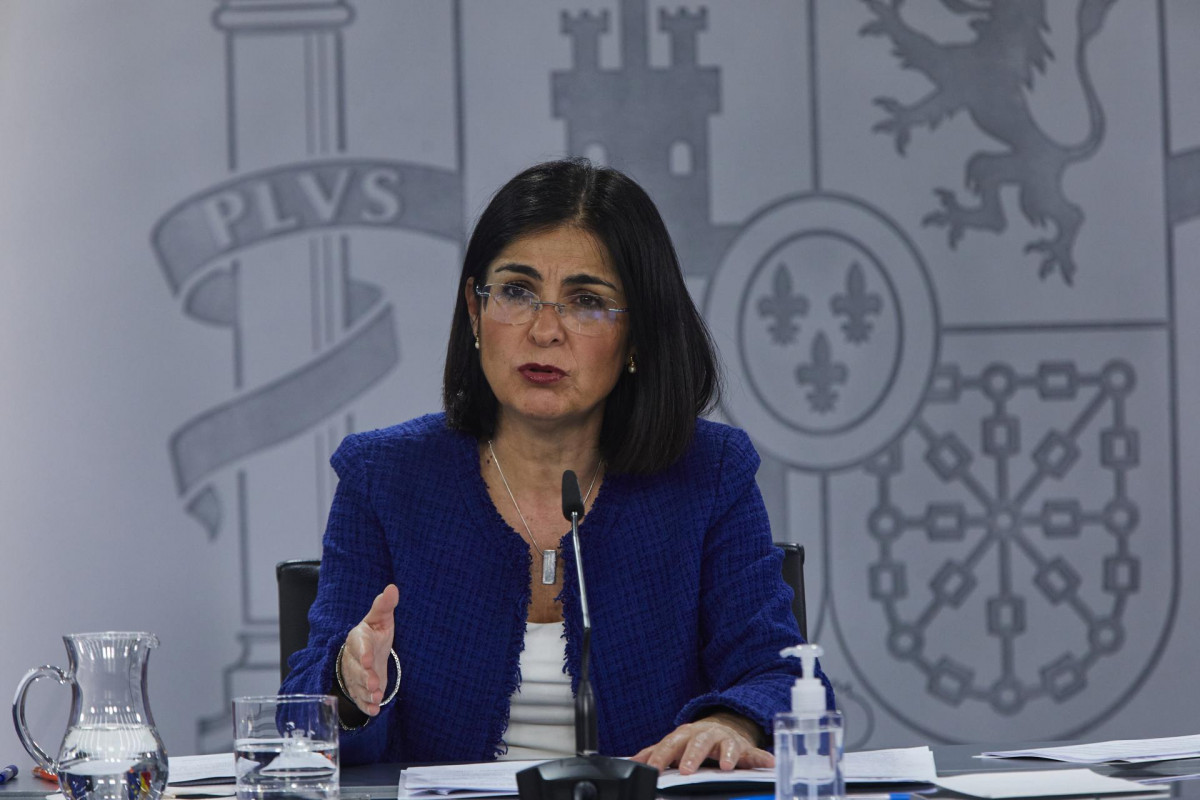 La ministra de Sanidad, Carolina Dariascomparece en rueda de prensa tras presidir la reunión del Consejo Interterritorial del Sistema Nacional de Salud, en el Complejo de la Moncloa, Madrid, (España