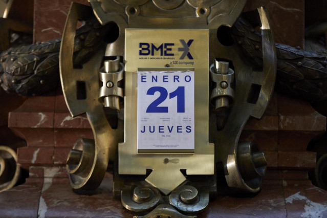 Calendario con fecha 21 de enero colocado en el Palacio de la Bolsa de Madrid un día después de la toma de posesión de Joe Biden como presidente de EEUU, en Madrid (España) a 21 de enero de 2021.