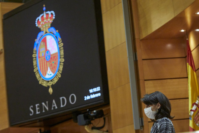 La presidenta del Senado, Pilar Llop durante una sesión de control al Gobierno en el Senado, en Madrid (España), a 2 de febrero de 2021. Durante el pleno, el Ejecutivo se enfrenta esta vez a preguntas relacionadas con la nueva ley educativa, la LOMLOE, ta