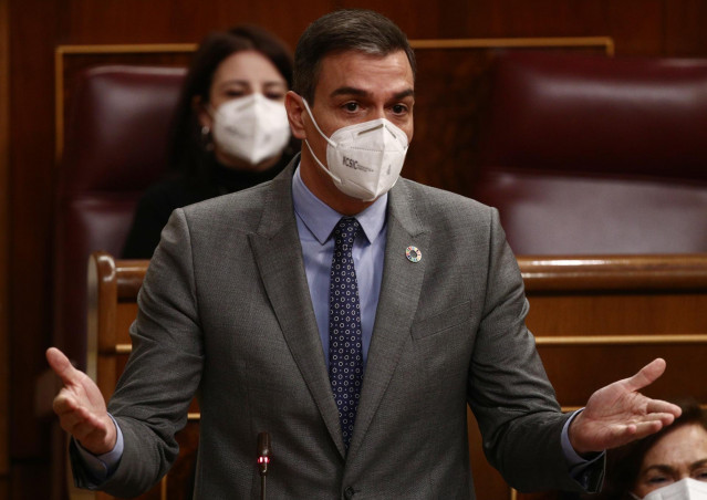 El presidente del Gobierno, Pedro Sánchez, en el Congreso de los Diputados el 17 de febrero de 2021