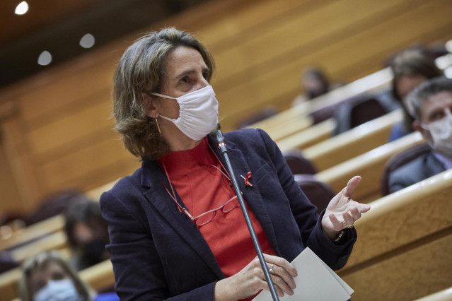 Archivo - Las vicepresidenta cuarta y ministra de Transición Ecológica, Teresa Ribera, interviene durante una sesión de control al Gobierno en el Senado, en Madrid (España), a 1 de diciembre de 2020.