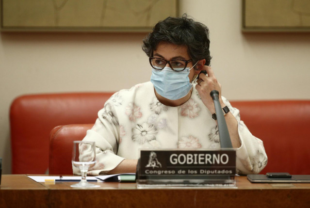 La ministra de Asuntos Exteriores, Arancha González Laya, durante una Comisión de Asuntos Exteriores en el Congreso de los Diputados, en Madrid, (España), a 18 de febrero de 2021.