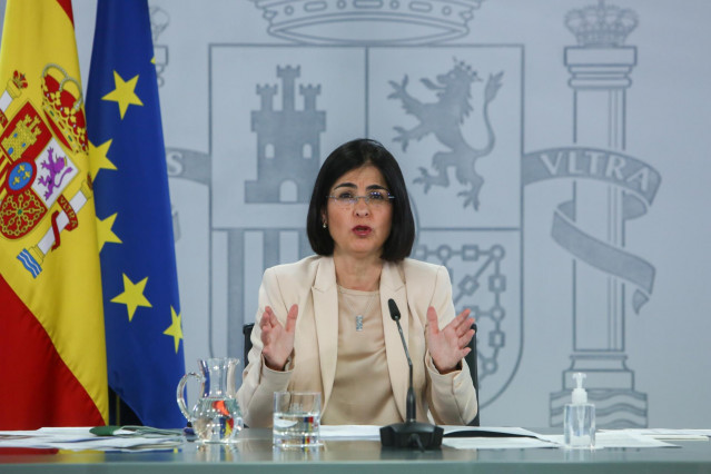 La ministra de Sanidad, Carolina Darias, ofrece una rueda de prensa tras la reunión del Consejo Interterritorial del Sistema Nacional de Salud en el complejo de la Moncloa, Madrid, (España), a 24 de febrero de 2021. Darias ha informado de que el CISNS, en