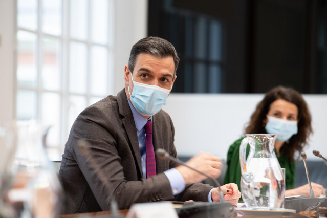 El presidente del Gobierno, Pedro Sánchez, durante la reunión del Comité de Seguimiento del Coronavirus este 1 de marzo de 2021