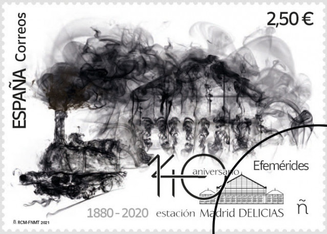 Sello conmemorativo del 140 aniversario de la estación Delicias de Madrid