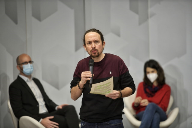 El secretario general de Podemos, Pablo Iglesias, durante un acto organizado por el partido