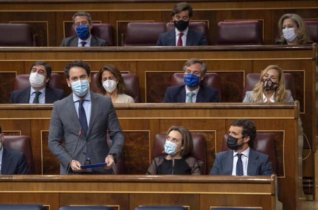 El secretario general del PP, Teodoro García Egea, interviene durante una sesión plenaria en el Congreso de los Diputados.