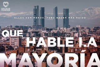 Cartel difundido en redes sociales con el lema principal de la campaña de Unidas Podemos a las elecciones madrileñas: 'Que hable la mayoría'.