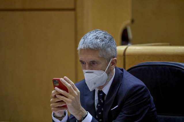 El ministro del Interior, Fernando Grande-Marlaska , durante la sesión de control al Gobierno en el Senado