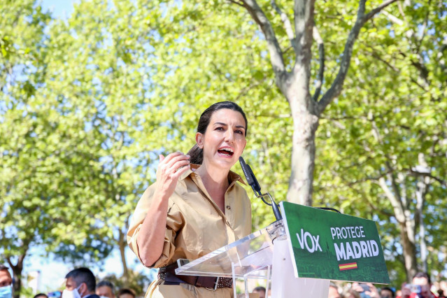 La candidata de Vox a la Presidencia de la Comunidad de Madrid, Rocío Monasterio, durante un acto previo a las elecciones en Boadilla del Monte.