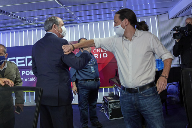 El candidato del PSOE, Ángel Gabilondo, y el candidato de Unidas Podemos a la Presidencia de la Comunidad de Madrid, Pablo Iglesias