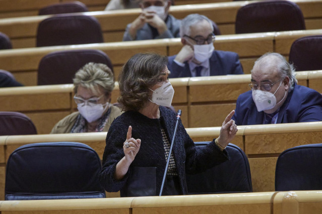 Archivo - La vicepresidenta primera del Gobierno, Carmen Calvo interviene durante una sesión de control al Gobierno en el Senado, en Madrid (España), a 2 de febrero de 2021. Durante el pleno, el Ejecutivo se enfrenta esta vez a preguntas relacionadas con