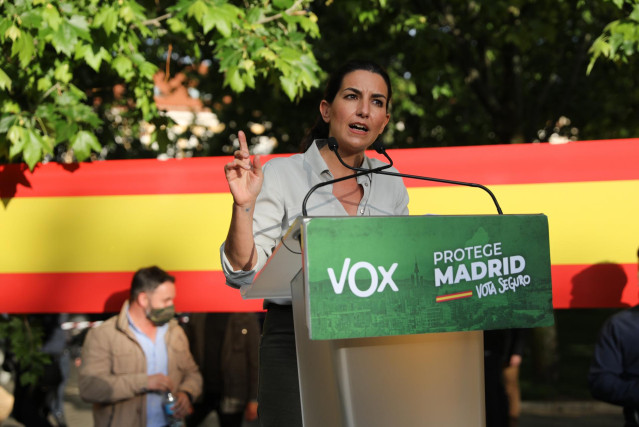 La candidata de Vox a la Presidencia de la Comunidad de Madrid, Rocío Monasterio en un acto de campaña del partido.