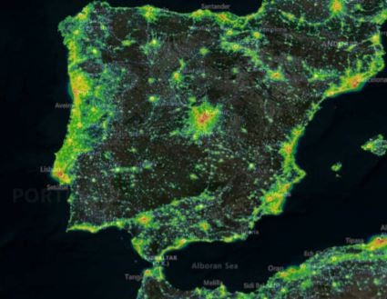 Mapa de contaminación lumínica en España
