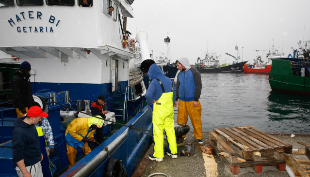 Varios pescadores trabajan en la campaña de pesca