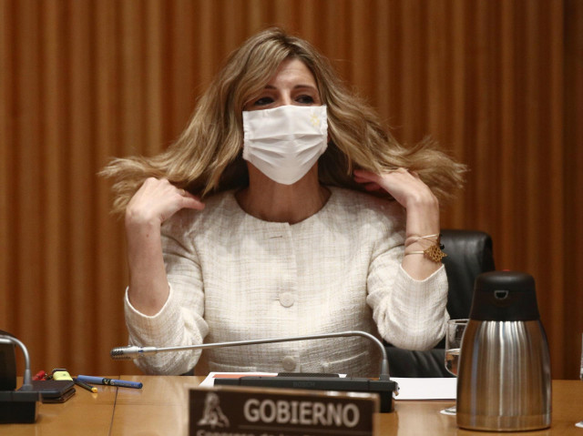 Archivo - La ministra de Trabajo y Economía Social, Yolanda Díaz, durante la Comisión de Trabajo, Inclusión, Seguridad Social y Migraciones celebrada en la Sala Ernest Lluch del Congreso de los Diputados, en Madrid, (España), a 22 de marzo de 2021.