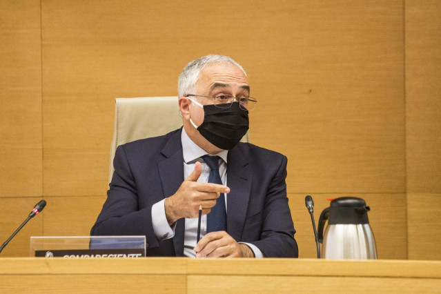El funcionario Mariano Hervás Cuevas, en la Comisión de Investigación sobre la utilización de medios de Interior para favorecer al PP y anular pruebas en casos de corrupción, a 5 de mayo de 2021, en la Sala Prim del Congreso de los Diputados, en Madrid, (