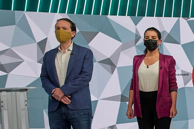 El candidato de Unidas Podemos a la Presidencia de la Comunidad de Madrid, Pablo Iglesias y la de Vox, Rocío Monasterio.