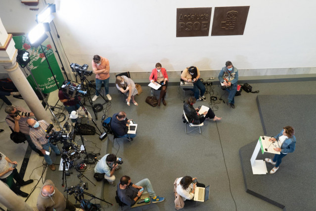 La secretaria general del PSOE-A, Susana Díaz, ofrece una rueda de prensa con motivo de la reunión de la Comisión Ejecutiva regional a 06 de mayo del 2021 en Sevilla. Andalucía, donde ha pedido a  Ferraz adelantar las primarias para la candidatura a la Ju