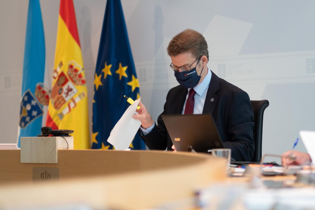 El titular del Gobierno gallego, Alberto Núñez Feijóo, en el Consello de la Xunta.