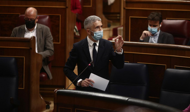 El ministro del Interior, Fernando Grande-Marlaska, interviene durante una sesión de control al Gobierno