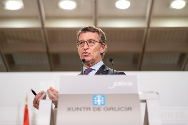 Feijóo, en rueda de prensa en la Xunta.