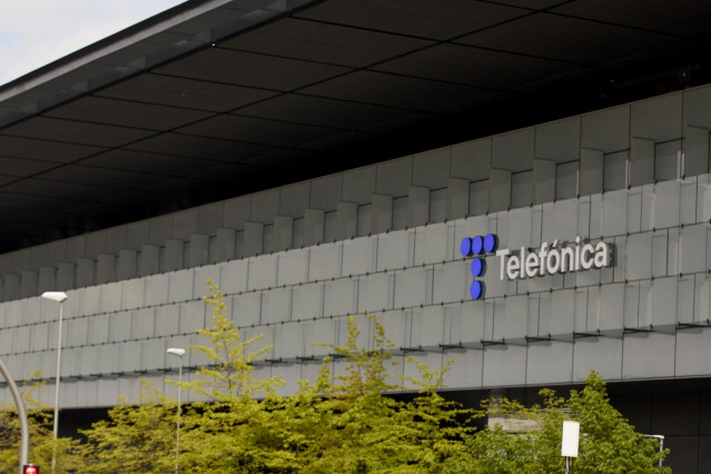 Edificio de la sede de Telefónica, a 27 de abril de 2021, en Madrid, (España).