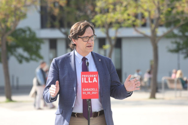Salvador Illa (PSC) en un acto electoral