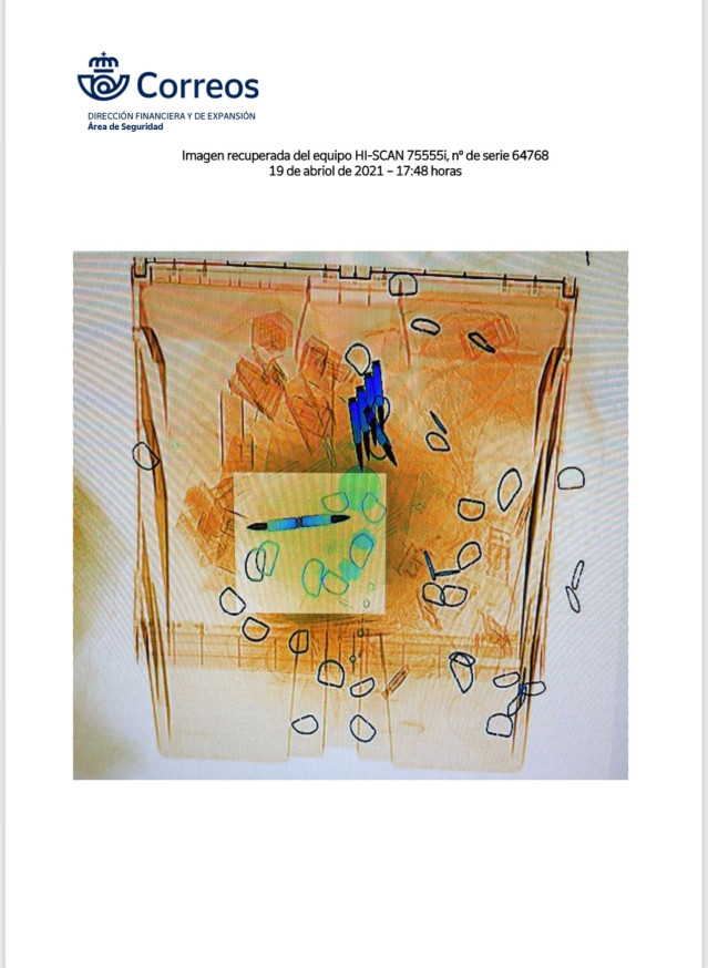 Imagen del escáner de Correos en la investigación abierta por en envío de las tres primeras cartas con balas a Marlaska, Pablo Iglesias y María Gámez