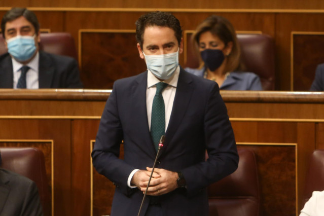 El secretario de Organización del PP, Teodoro García Egea, interviene en una sesión de control en el Congreso de los Diputados, a 12 de mayo de 2021, en Madrid, (España). Durante el pleno el Ejecutivo se enfrentará a las preguntas de la oposición, entre l