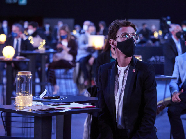La presidenta del Gobierno de Navarra, María Chivite, en al acto 'Navarra Digital Territory', a 17 de mayo de 2021, en el Pabellón Navarra Arena, Pamplona, Navarra (España). Con el encuentro, organizado con motivo del Día Mundial de Internet, se intenta p