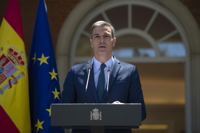 El presidente del Gobierno, Pedro Sánchez, ofrece una rueda de prensa tras la conclusión del Consejo de Ministros, a 18 de mayo de 2021, en Madrid (España)