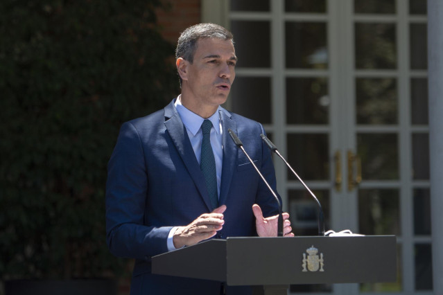 El presidente del Gobierno, Pedro Sánchez, ofrece una rueda de prensa tras la conclusión del Consejo de Ministros, a 18 de mayo de 2021, en Madrid (España)